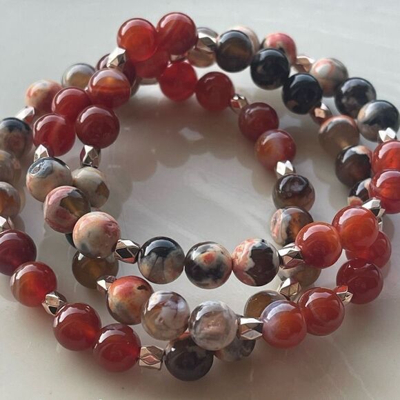 Orca agate carnelian ONE NEW stretch bracelet crystal stone orange rose gold - Picture 8 of 12